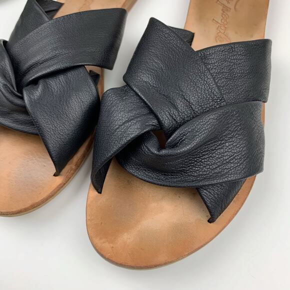 Free People Rio Vista Slides Sandals Black Leather Slip On Women's 39 US 8.5 - Picture 2 of 10